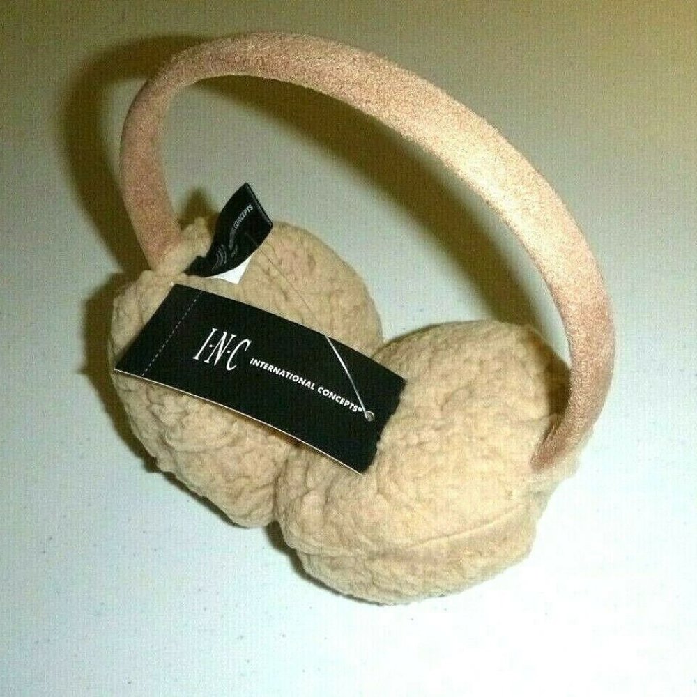 INC International Concepts TEDDY soft faux-fur Ear Warmer earmuff puff Camel -OS